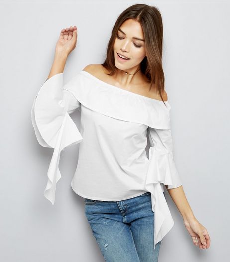 Cameo Rose White Bardot Layred Bell Sleeve Top | New Look