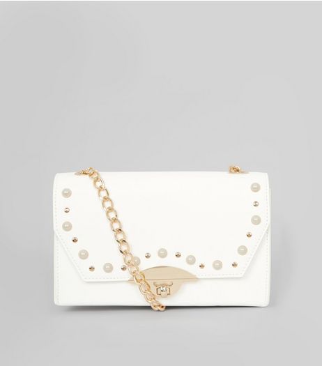 White Pearl Stud Shoulder Bag | New Look