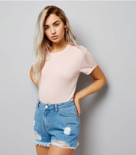 Petite Blue High Waist Ripped Denim Shorts | New Look