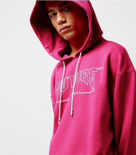 Bright Pink Future Slogan Longline Hoodie | New Look