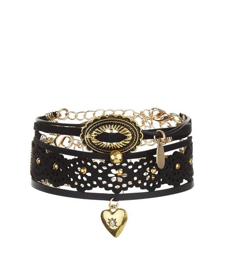 Black Heart Trim Bracelet Pack | New Look