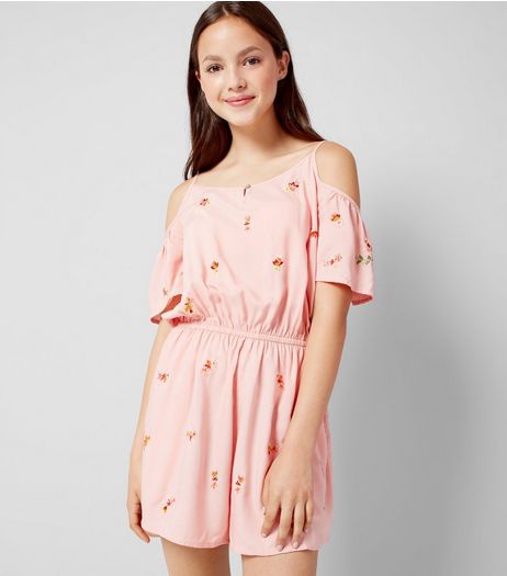 Teens Pink Floral Embroidered Playsuit | New Look