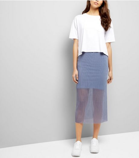 Grey Sheer Pleated Half Lined Midi Skirt | New Look