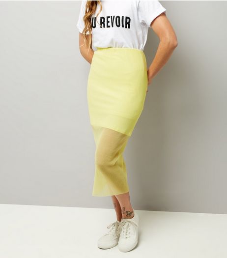 Yellow Sheer Panel Midi Skirt | New Look