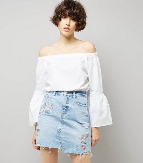 Blue Floral Embroidered Mom Skirt | New Look