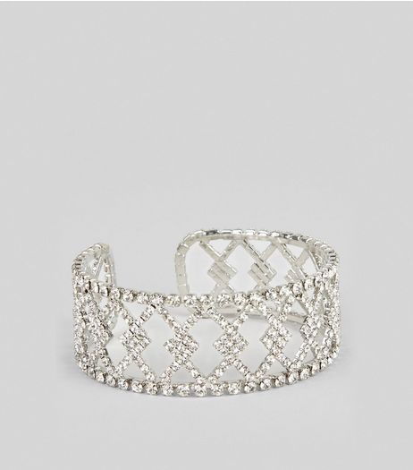 Silver Crystal Cross Detail Cuff | New Look