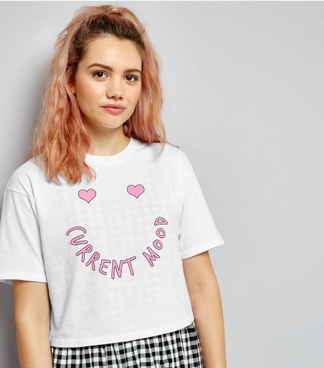White 'Current Mood' Print T-Shirt | New Look