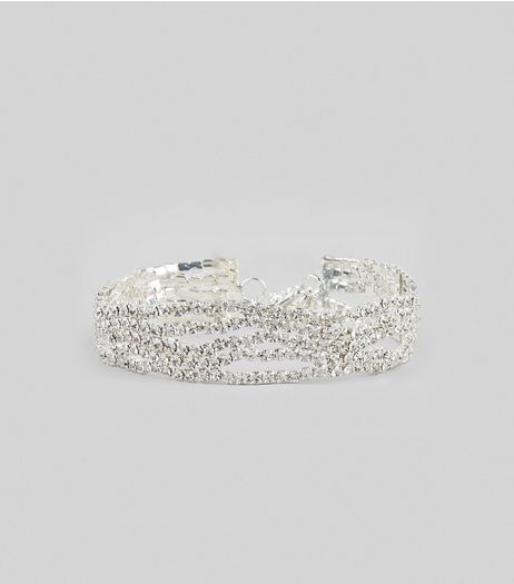 Silver Crystal Wavey Bracelet | New Look