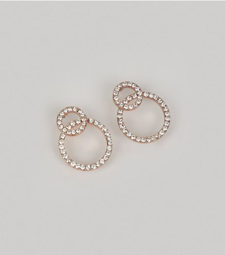Rose Gold Diamante Duble Circle Earrings | New Look