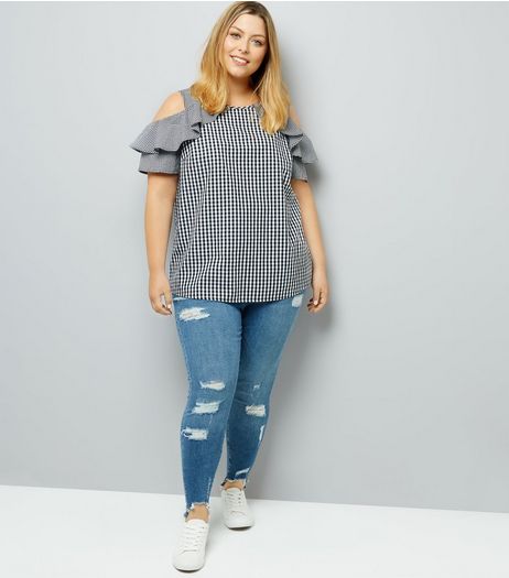 Curves Blue Distressed Skinny Jeans | New Look