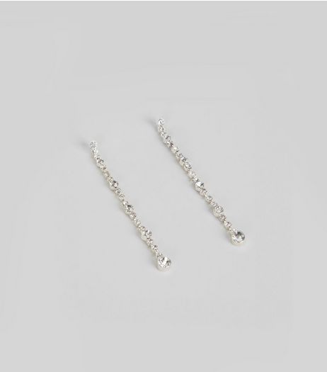 Silver Crystal Drop Earrings | New Look