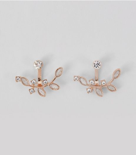 Rose Gold Glitter Leaf Ear Jackets | New Look