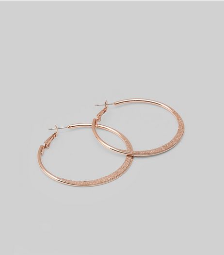 Rose Gold Glitter Skinny Hoop Earrings | New Look