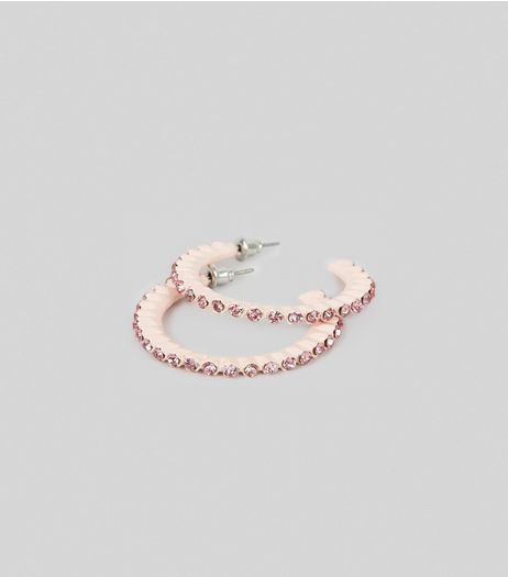 Shell Pink Diamante Half Hoop Earrings | New Look