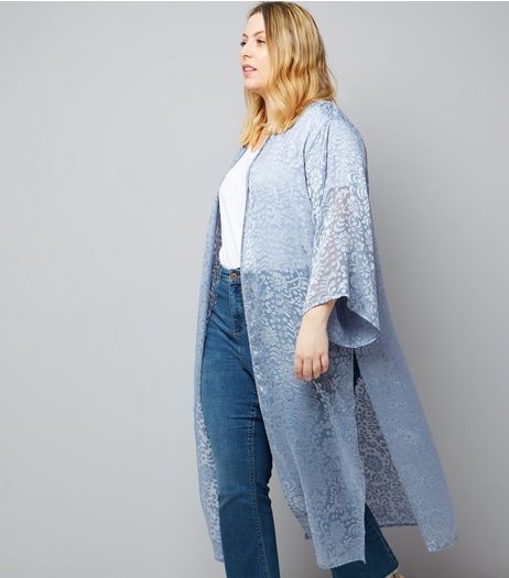 Curves Grey Floral Burnout Maxi Kimono | New Look