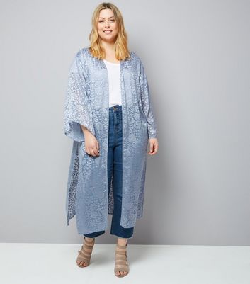 Curves Grey Floral Burnout Maxi Kimono | New Look