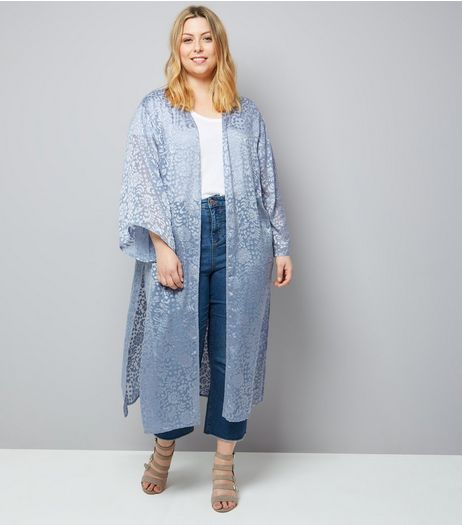 Curves Grey Floral Burnout Maxi Kimono | New Look