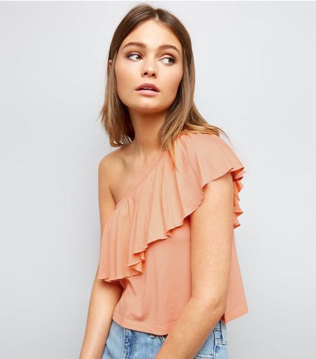 Bright Orange Frill Trim Off the Shoulder Top | New Look