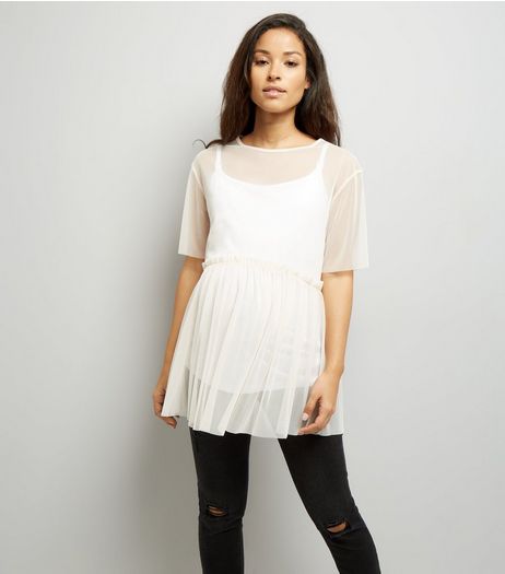 Maternity Shell Pink Peplum Hem Mesh Top | New Look