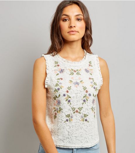 Tall White Floral Embroidered Lace Sleeveless Top | New Look