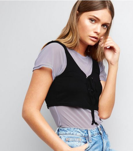Innocence Purple Mesh 2 in 1 Corset Top | New Look