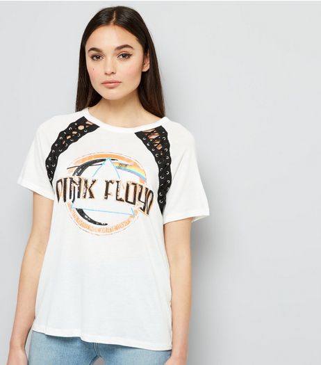 White Pink Floyd Print Lace Panel Top | New Look