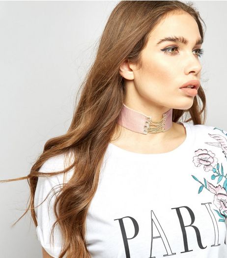 Shell Pink Velvet Chain Lattice Choker | New Look