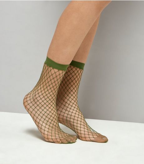 Khaki Oversized Fishnet Socks | New Look