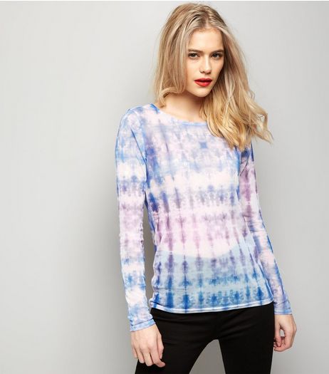 Blue Tie Dye Mesh Long Sleeve Top | New Look