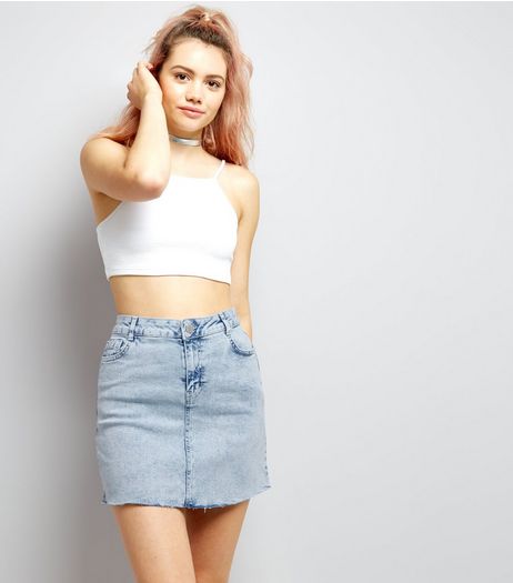 Blue Fray Hem Acid Washed Mini Skirt | New Look