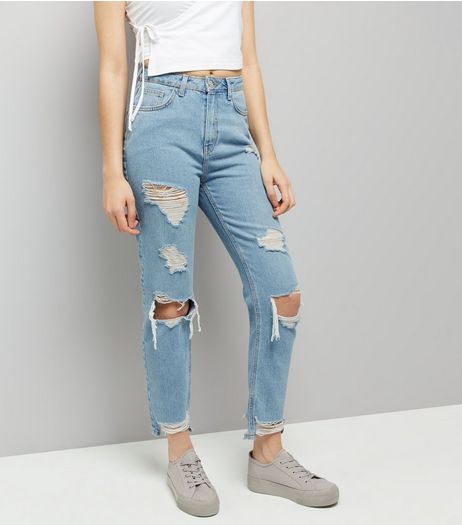 Blue Ripped Fray Hem Jeans | New Look