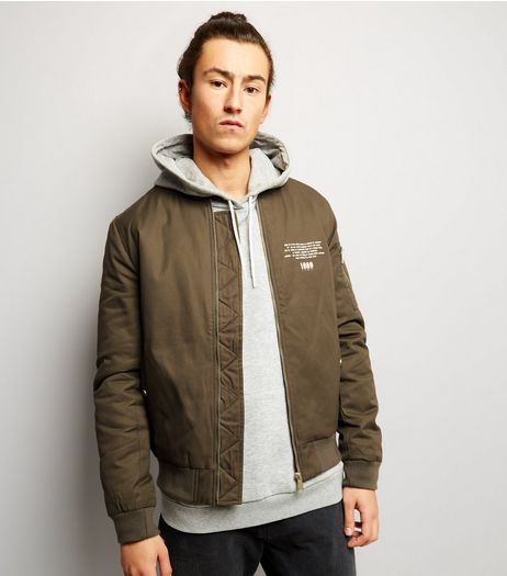 Khaki Printed Trim Bomber Jacket | New Look
