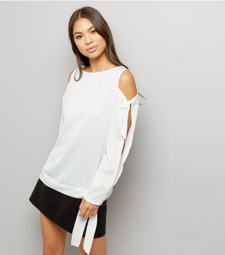 Anita and Green White Cold Shoulder Tie Sleeve Top | New Look