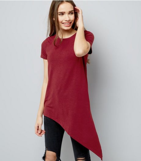 Red Asymmetric Hem T-Shirt | New Look