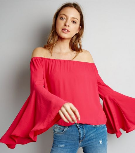Pink Flared Sleeve Bardot Top | New Look