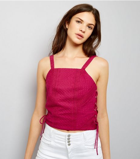 Deep Pink Lace Side Crop Top | New Look