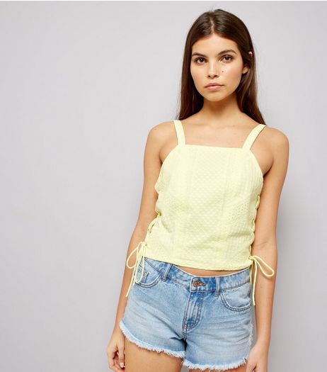 Soft Yellow Lace Side Crop Top | New Look