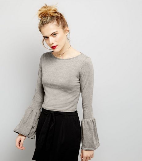 Pink Vanilla Pale Grey Bell Sleeve Top | New Look