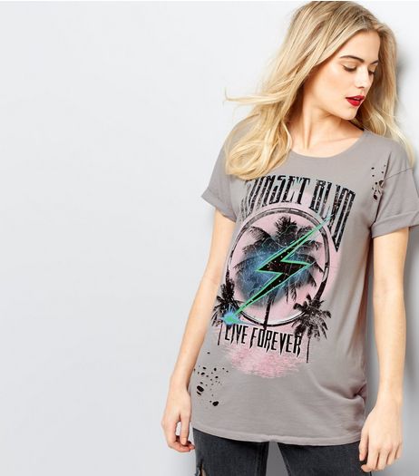 Grey Sunset Blvd Ripped Back T-Shirt | New Look