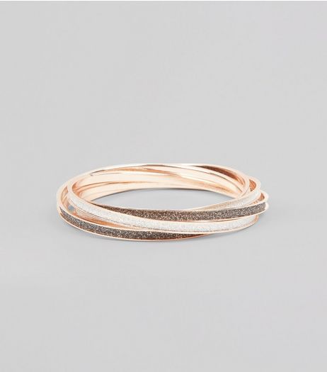 4 Pack Silver Glitter Bangles | New Look