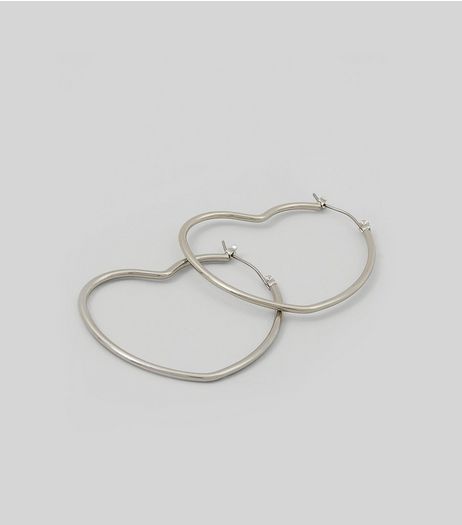 Silver Heart Hoops Earrings | New Look