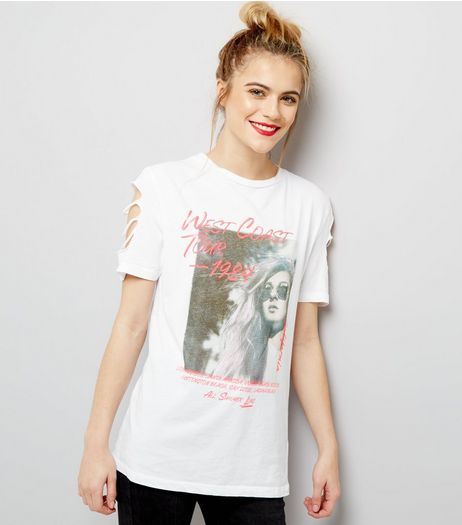 White West Coat Tour Ripped Sleeve T-Shirt | New Look