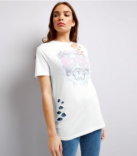 White Ripped ACDC Logo T-Shirt | New Look