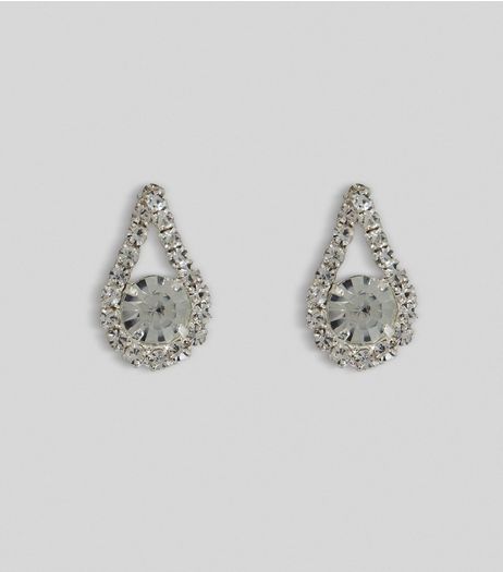 Silver Diamante Teardrop Stud Earrings | New Look