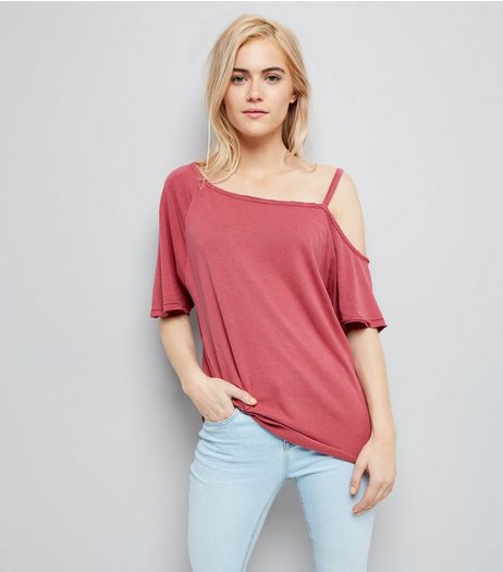 Deep Pink Asymmetric One Shoulder T-Shirt | New Look