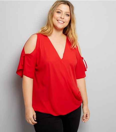 Curves Red Cold Shoulder Top | New Look