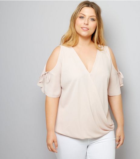 Curves Shell Pink Cold Shoulder Top | New Look