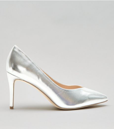 Wide Fit Silver Metallic Pointed Heels | New Look