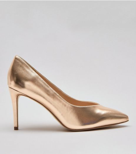 Wide Fit Rose Gold Metallic Pointed Heels | New Look