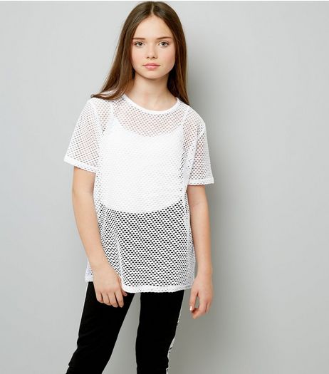 Teens White Mesh Oversized T-Shirt | New Look